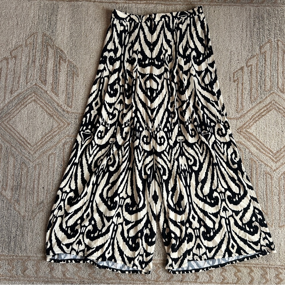 Free People Boho Funky Wide Leg Flowy Black and Cream Flare Pants, Women’s S - Picture 3 of 10